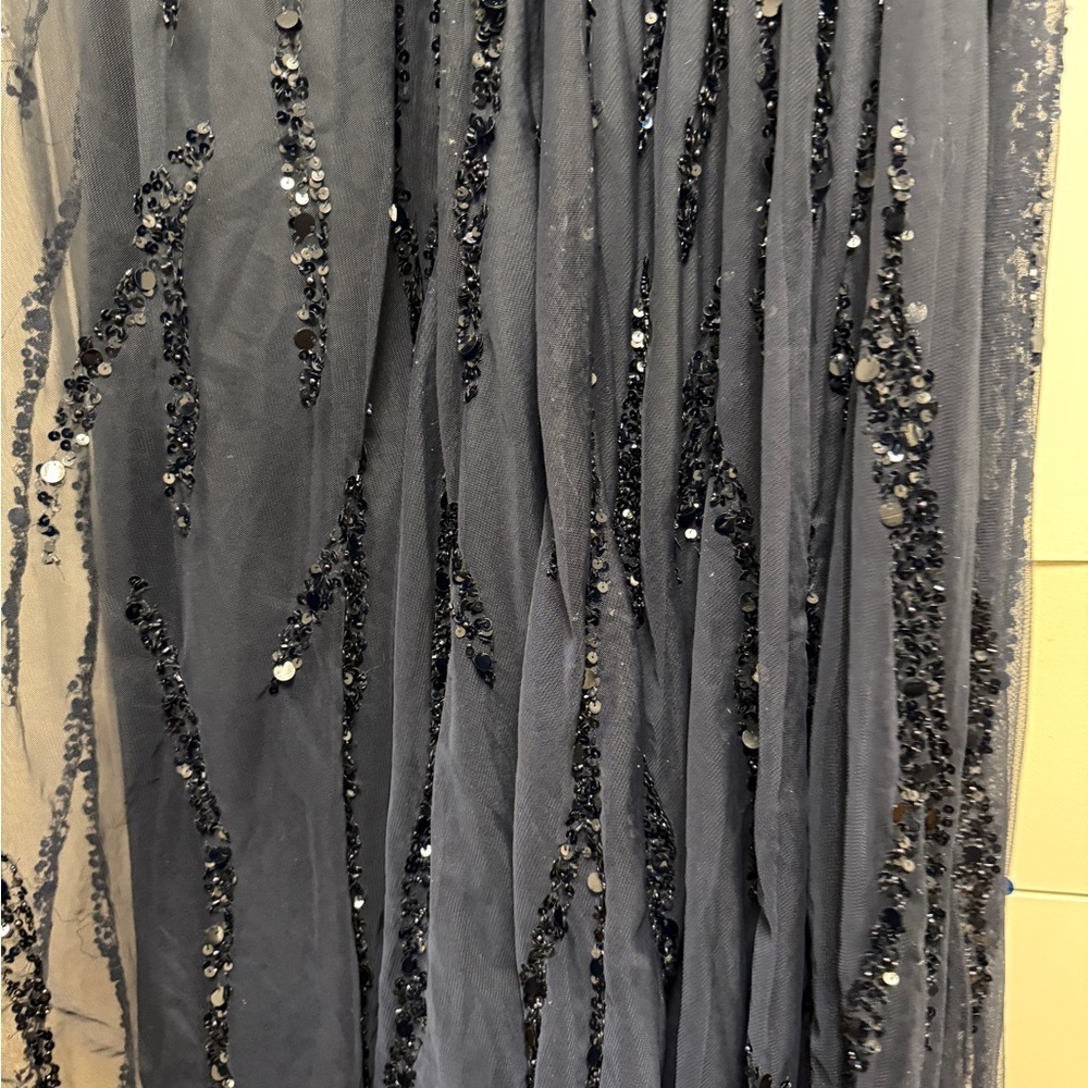 NWT | Mac Duggal Blue 93784 Midnight Blue Maxi Gown  Flutter Sleeves Size 10 - Picture 15 of 15